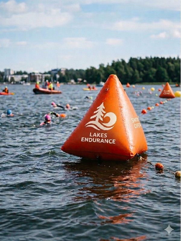 Custom swim course markers and start finish gates for open water events and triathlons
