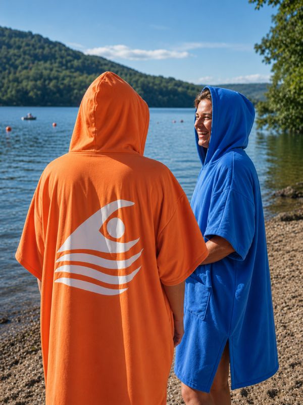 Custom printed ponchos for swimming clubs and events