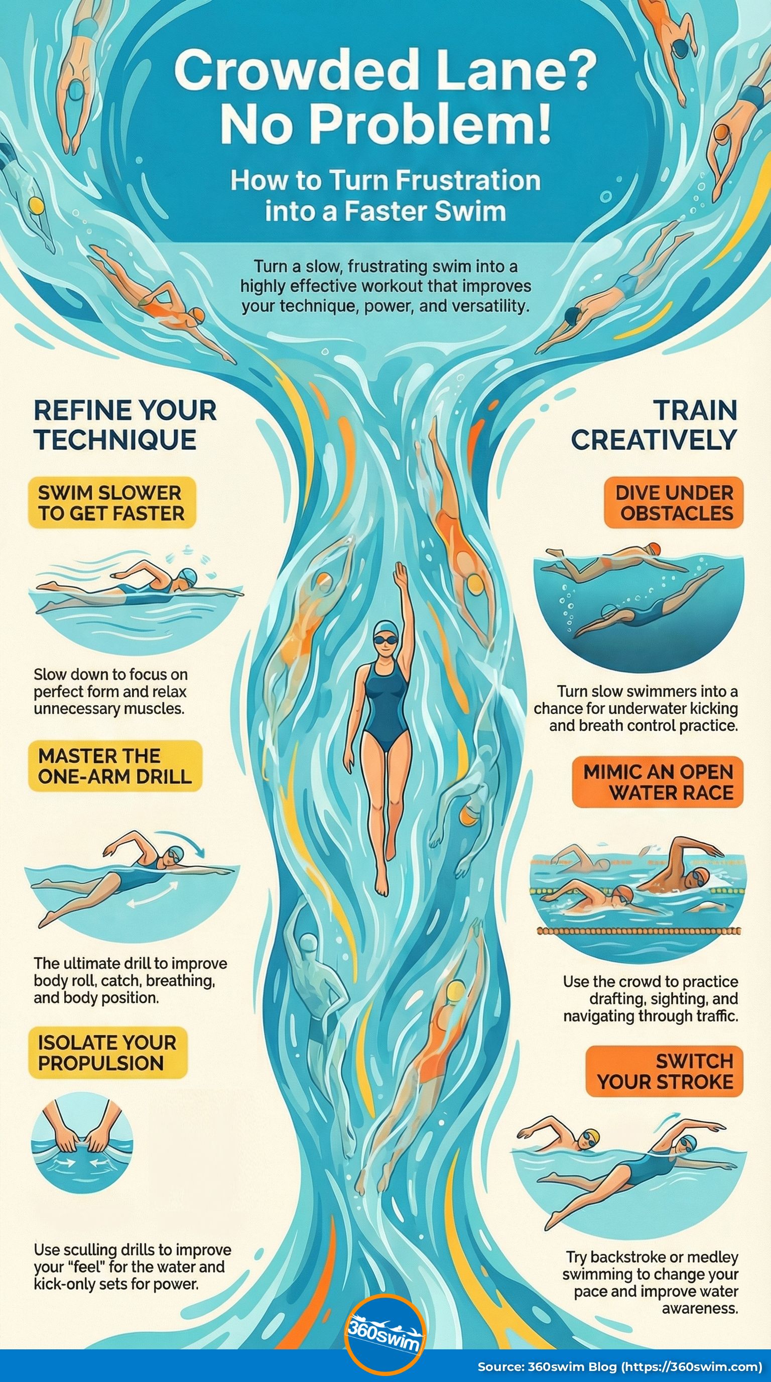 Tips to swim in a crowded pool lane infographic