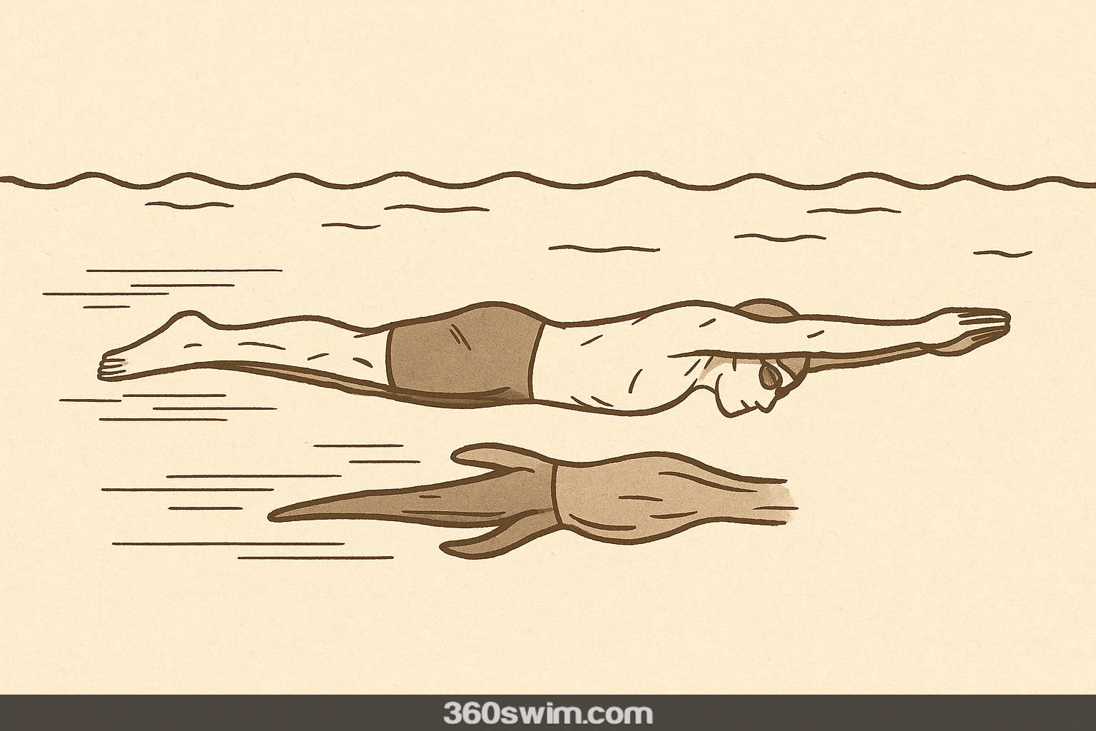 Diagram showing a swimmer in streamline position with the head slightly up, illustrating how lifting the head creates extra drag in swimming