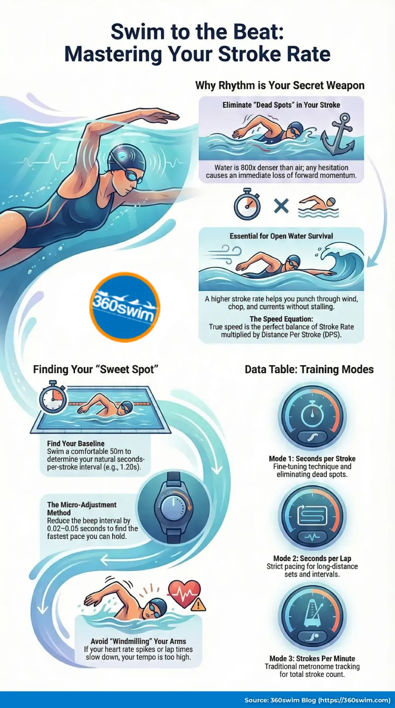 Swim to the Beat: Mastering Your Stroke Rate Infographic guide to mastering stroke rate with a swim metronome